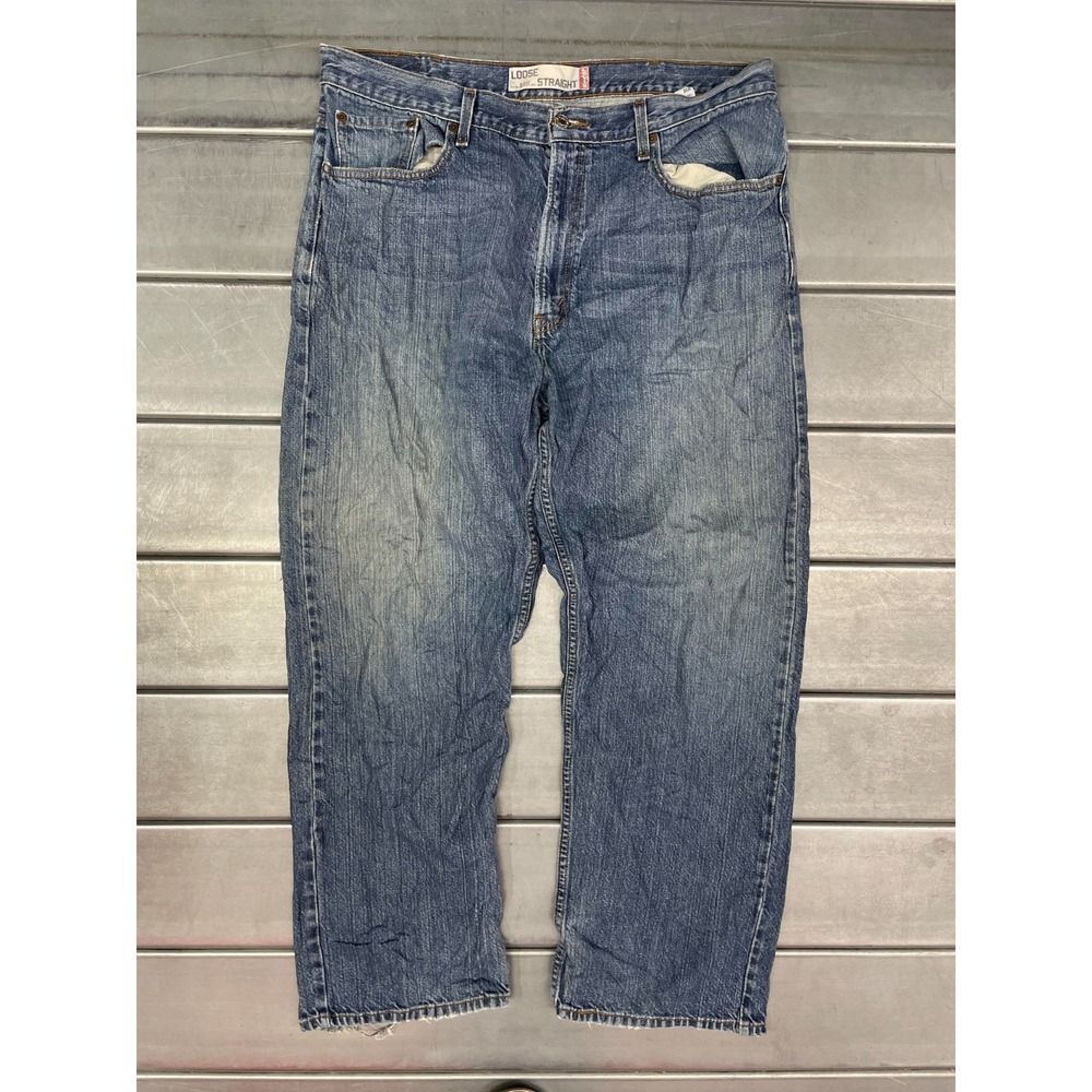VTG Levis 569 Jeans Mens 37X31 Blue Medium‎ Wash Denim Loose Straight Distressed